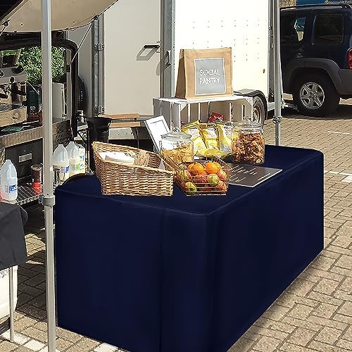 Fitted Table Cloths For 6 Foot Rectangle Tables, Vendor Booth 2 Pack Navy in 6FT|2 Pack in Navy, alternate view 4