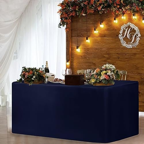 Fitted Table Cloths For 6 Foot Rectangle Tables, Vendor Booth 2 Pack Navy in 6FT|2 Pack in Navy, alternate view 5
