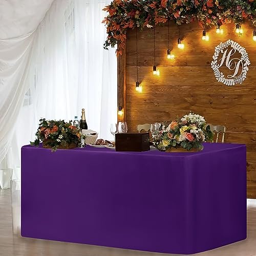 Fitted Table Cloths For 6 Foot Rectangle Tables, Vendor Booth 2 Pack Purple in 6FT|2 Pack in Purple, alternate view 5