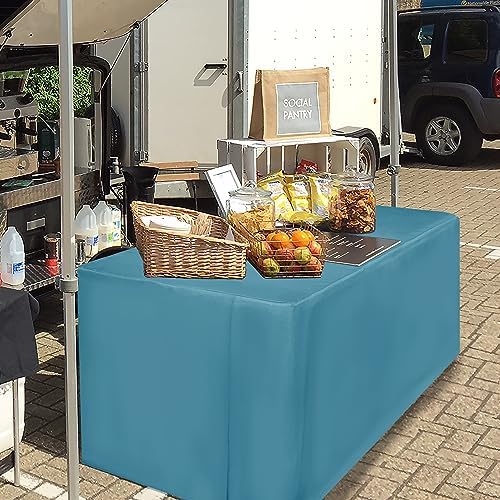 Fitted Table Cloths For 6 Foot Rectangle Tables, Vendor Booth 2 Pack Teal in 6FT|2 Pack in Teal, alternate view 4