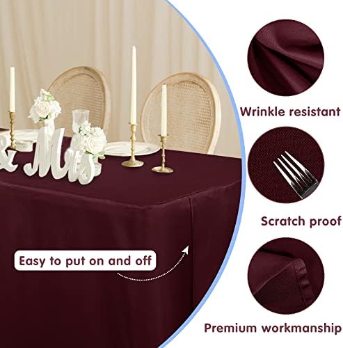 Fitted Table Cloths For 6 Foot Rectangle Tables, Vendor Booth 2 Pcs Burgundy in 6FT|2 Pack in Burgundy, alternate view 2
