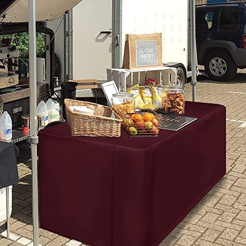 Fitted Table Cloths For 6 Foot Rectangle Tables, Vendor Booth 2 Pcs Burgundy in 6FT|2 Pack in Burgundy, alternate view 4