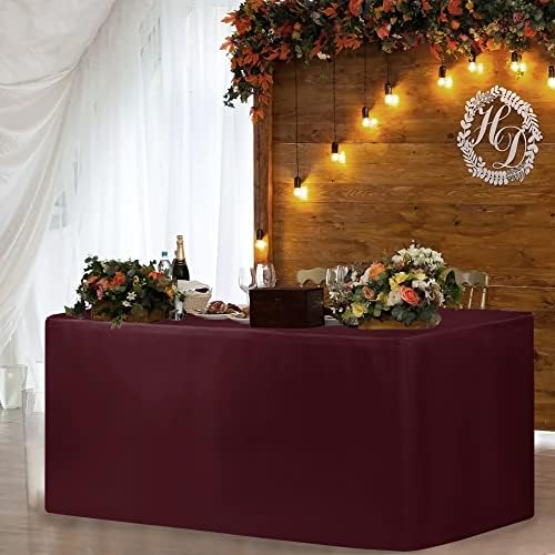 Fitted Table Cloths For 6 Foot Rectangle Tables, Vendor Booth 2 Pcs Burgundy in 6FT|2 Pack in Burgundy, alternate view 5