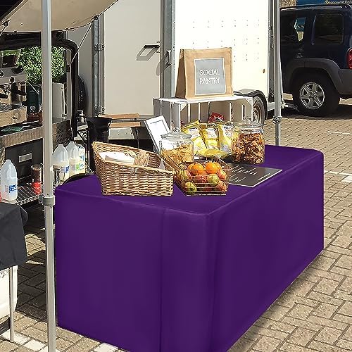 Fitted Table Cloths For 8 Foot Rectangle Tables, Vendor Booth 2 Pack Purple in 8FT|2 Pack in Purple, alternate view 4