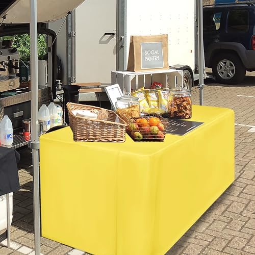 Fitted Table Cloths For 8 Foot Rectangle Tables, Vendor Booth 2 Pack Yellow in 8FT|2 Pack in Yellow, alternate view 4