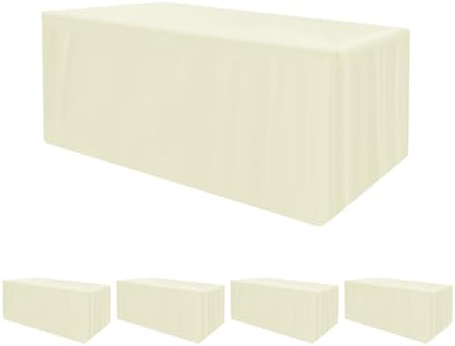 Fitted Table Cloths For 8 Foot Rectangle Tables, Vendor Booth 4 Pack Beige in 8FT|4 Pack in Butter Cream