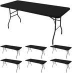 Fitted Tablecloth for 6 Foot Rectangle Tables-Black Picnic Table Covers