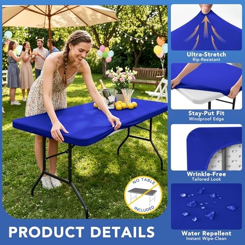 Fitted Tablecloth for 6 Foot Rectangle Tables-Elastic Picnic Table Covers, alternate view 2