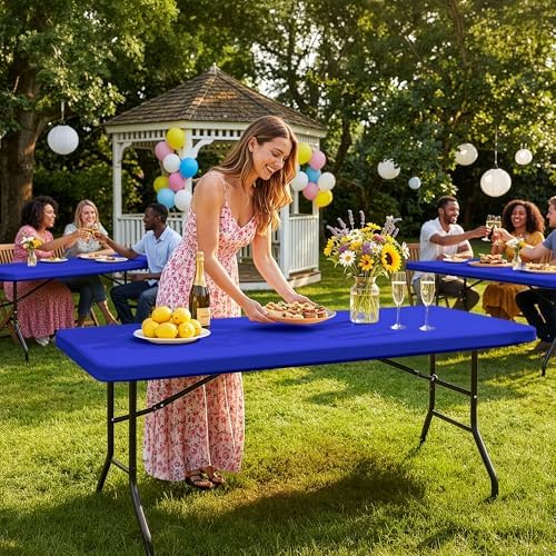 Fitted Tablecloth for 6 Foot Rectangle Tables-Elastic Picnic Table Covers, alternate view 7