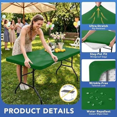 Fitted Tablecloth for 6 Foot Rectangle Tables-Green Picnic Table Cover, alternate view 2