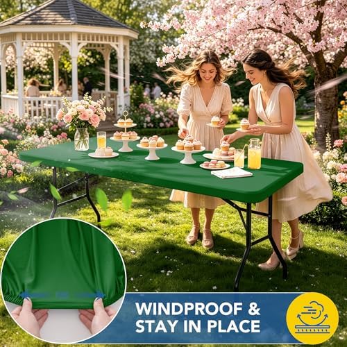 Fitted Tablecloth for 6 Foot Rectangle Tables-Green Picnic Table Cover, alternate view 3