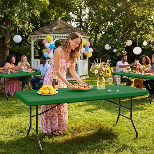 Fitted Tablecloth for 6 Foot Rectangle Tables-Green Picnic Table Cover, alternate view 7
