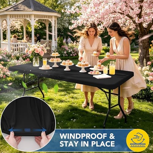 Fitted Tablecloth for 8 Foot Rectangle Tables-Black Picnic Table Covers, alternate view 3