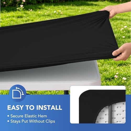 Fitted Tablecloth for 8 Foot Rectangle Tables-Black Picnic Table Covers, alternate view 4
