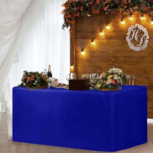 Fitted Tablecloths For 8 Foot Rectangle Tables 4 Pcs Royal Blue in 8FT|4 Pack in Royal Blue, alternate view 3