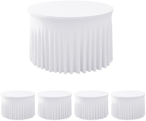 Fitted White Spandex Table Skirts for Wedding Party,60 Inch Round,4 Pack in 60R Inch| 4 Pack in White