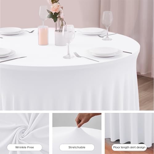 Fitted White Spandex Table Skirts for Wedding Party,60 Inch Round,4 Pack in 60R Inch| 4 Pack in White, alternate view 6