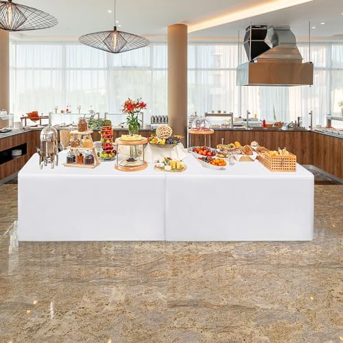 Fitted White Tablecloths For 6 Foot Rectangle Tables, Vendor Booth 2 Pack in 6FT|2 Pack in White, alternate view 3