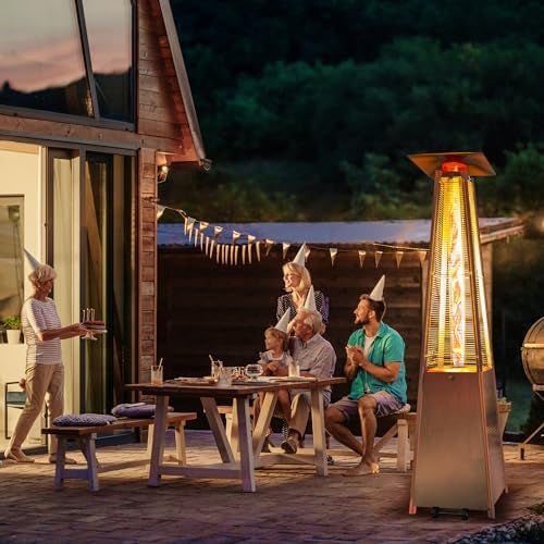 Flame Pyramid Pool Heater, Stainless Steel Triple Safety Protection Patio Heater with Patio Cover, Warm Glass, alternate view