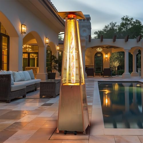 Flame Pyramid Pool Heater, Stainless Steel Triple Safety Protection Patio Heater with Patio Cover, Warm Glass, alternate view