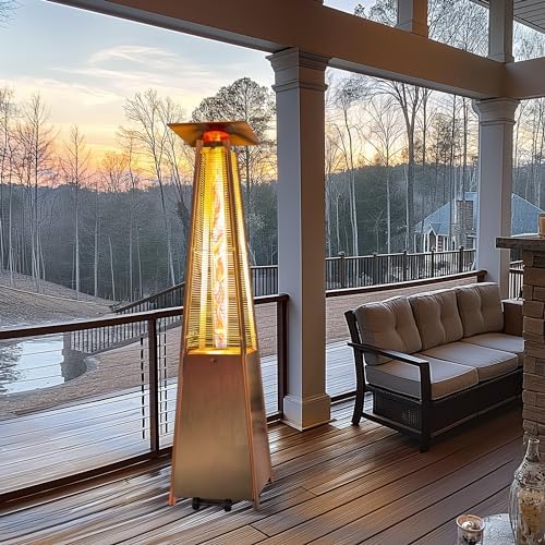 Flame Pyramid Pool Heater, Stainless Steel Triple Safety Protection Patio Heater with Patio Cover, Warm Glass, alternate view