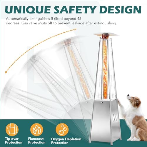 Flame Pyramid Pool Heater, Stainless Steel Triple Safety Protection Patio Heater with Patio Cover, Warm Glass, alternate view