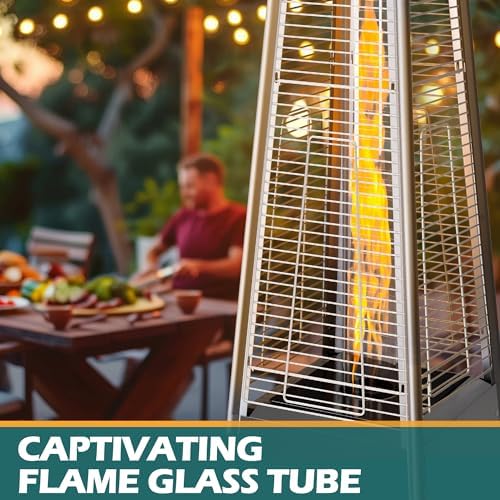 Flame Pyramid Pool Heater, Stainless Steel Triple Safety Protection Patio Heater with Patio Cover, Warm Glass, alternate view
