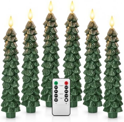 Flameless Christmas Tree Shaped Candles, Taper Xmas Window Decor Gifts