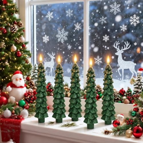Flameless Christmas Tree Shaped Candles, Taper Xmas Window Decor Gifts, alternate view 2