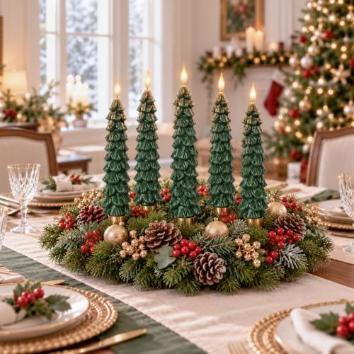 Flameless Christmas Tree Shaped Candles, Taper Xmas Window Decor Gifts, alternate view 3