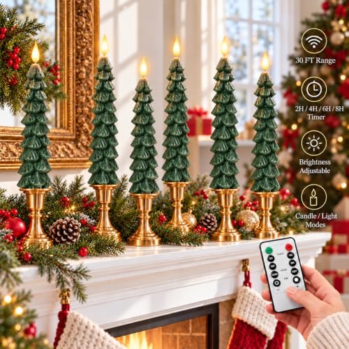 Flameless Christmas Tree Shaped Candles, Taper Xmas Window Decor Gifts, alternate view 4