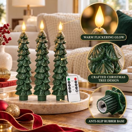 Flameless Christmas Tree Shaped Candles, Taper Xmas Window Decor Gifts, alternate view 5