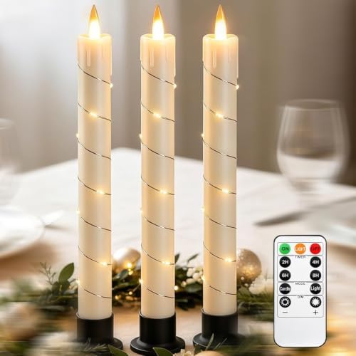 Flameless Cone Candle with Built-in Star String Light, 11-Button Remote Control, Timer, Battery Powered