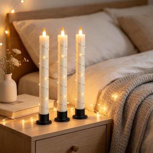 Flameless Cone Candle with Built-in Star String Light, 11-Button Remote Control, Timer, Battery Powered, alternate view 6