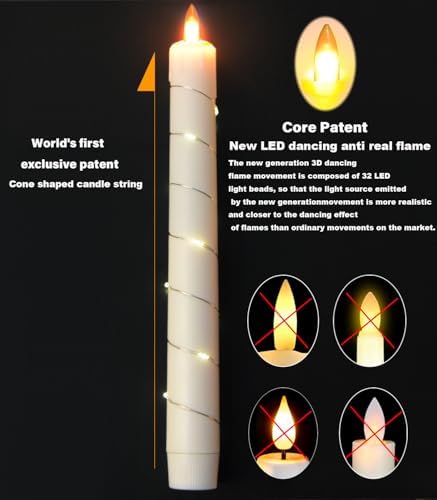 Flameless Cone Candle with Built-in Star String Light, 11-Button Remote Control, Timer, Battery Powered, alternate view 2