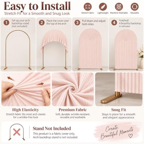 Flesh Pink Ripples Pattern Arch Backdrop Cover for Birthday Party Wedding Baby Shower Decorations Chiara, alternate view 5