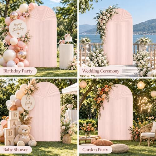 Flesh Pink Ripples Pattern Arch Backdrop Cover for Birthday Party Wedding Baby Shower Decorations Chiara, alternate view 7