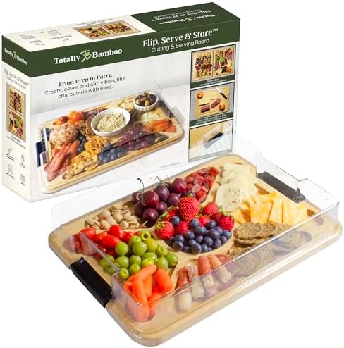 Flip, Serve & Store Reversible Charcuterie Board with Lid in 15.5"L x 11.5"W x 2.87"Th in Bamboo