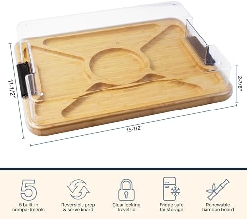 Flip, Serve & Store Reversible Charcuterie Board with Lid in 15.5"L x 11.5"W x 2.87"Th in Bamboo, alternate view 3