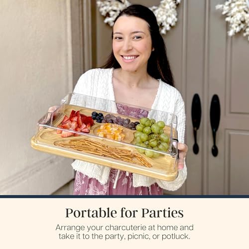 Flip, Serve & Store Reversible Charcuterie Board with Lid in 15.5"L x 11.5"W x 2.87"Th in Bamboo, alternate view 4