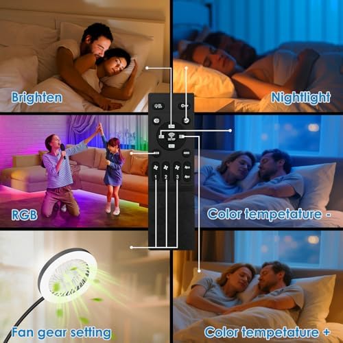 Floor Fan with Light, 26W LED RGB Dimmable Standing Lamp, alternate view 3