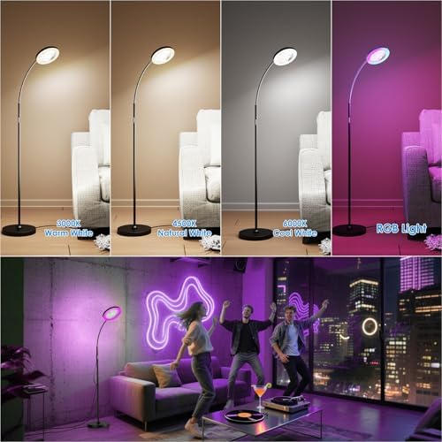 Floor Fan with Light, 26W LED RGB Dimmable Standing Lamp, alternate view 5