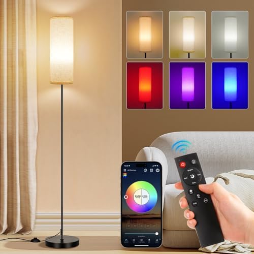 Floor Lamp, 9W 800LM Color Changing Smart Bulb, Beige Shade