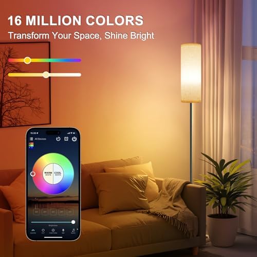 Floor Lamp, 9W 800LM Color Changing Smart Bulb, Beige Shade, alternate view 2