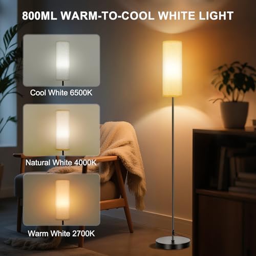 Floor Lamp, 9W 800LM Color Changing Smart Bulb, Beige Shade, alternate view 3