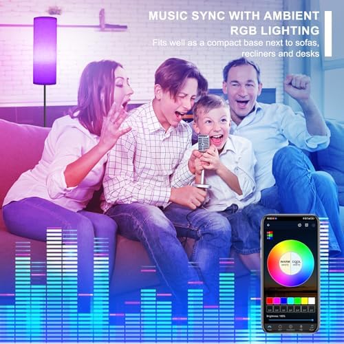 Floor Lamp, 9W 800LM Color Changing Smart Bulb, Beige Shade, alternate view 5