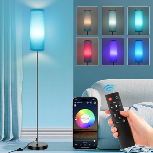 Floor Lamp, 9W 800LM Smart Bulb, Tall Lamp, Turquoise Shade