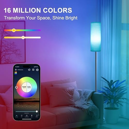 Floor Lamp, 9W 800LM Smart Bulb, Tall Lamp, Turquoise Shade, alternate view 2