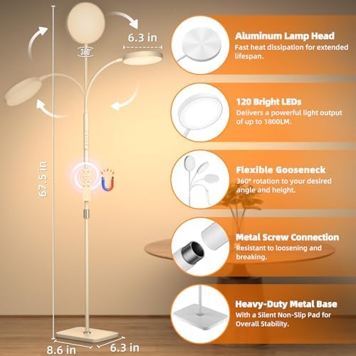 Floor Lamp, Adjustable Height Floor Lamps for Living Room Bedroom, 120 LED Super Bright Standing Lamp Remote &, alternate