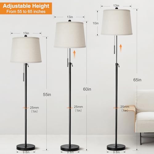 Floor Lamps for Living Room, Black Floor Lamp Adjustable Height Standing Lamp, Dimmable Modern Tall Floor Lamp, alternate